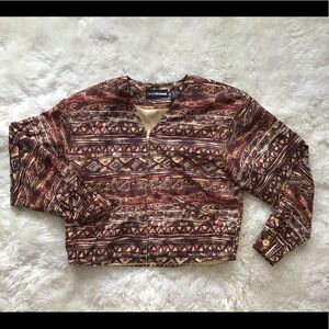 VTG Diane Gilman Silk Bomber Jacket Aztec Print,Western, Grunge Style,Medium
